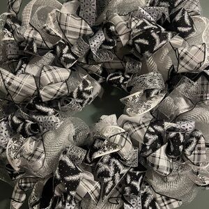Elegant Black and White Patterned Christmas Wreath